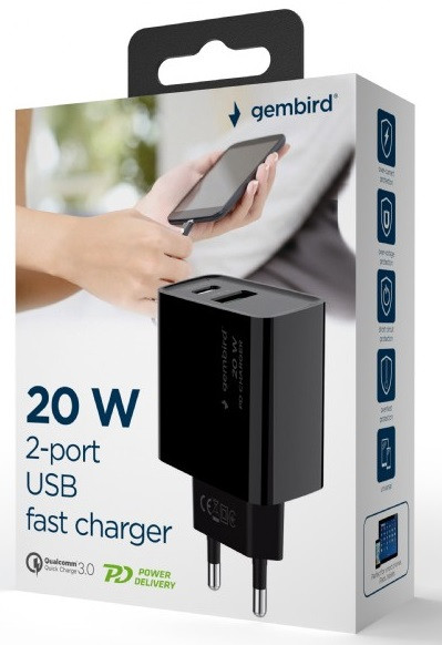 Mobiltelefon Töltő 20W Gembird TA-UC-PDQC20-01-BK