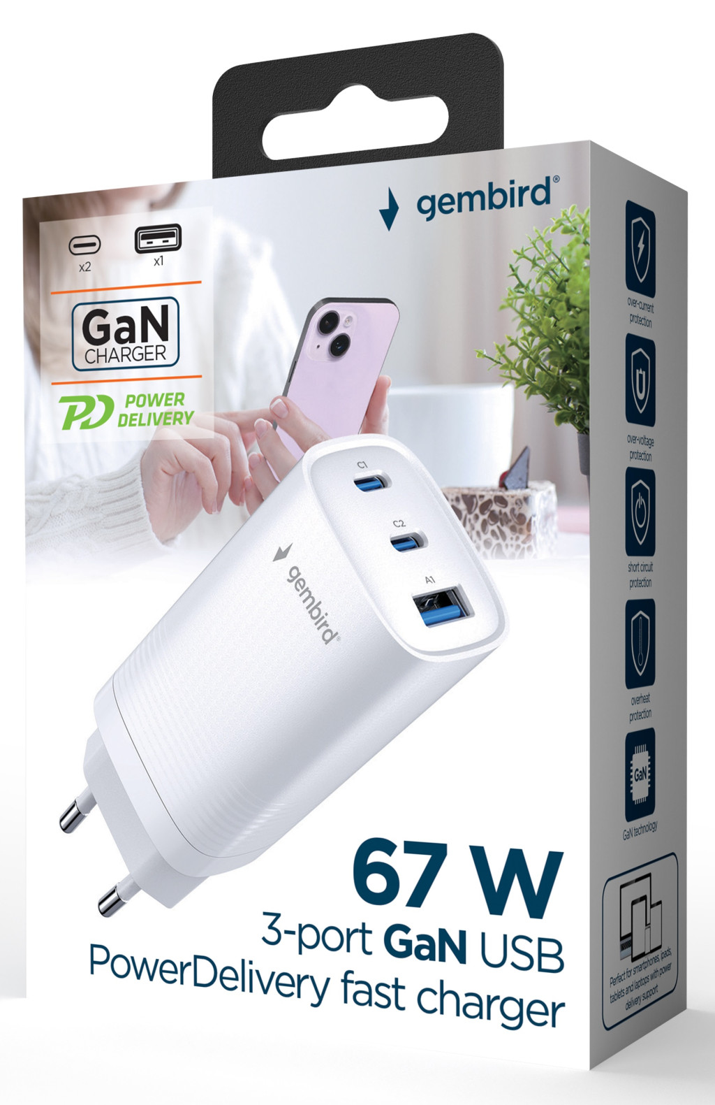 Telefon Töltő 67W Gembird TA-UC-PDQC65-01-W