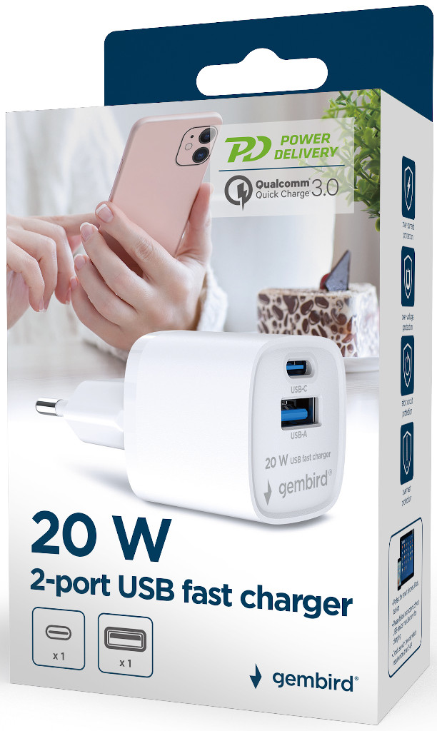 Telefon Töltő 20W Gembird 20W TA-UC-PDQC20-W-01
